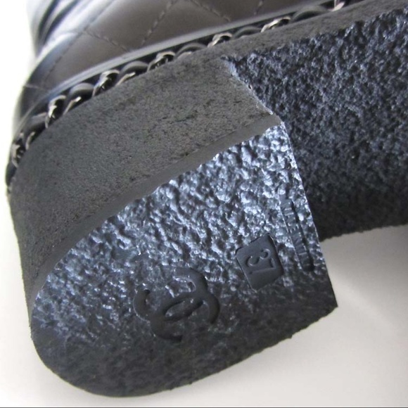 CHANEL CC quilted chain cap toe combat boots 37 7 - Picture 6 of 8
